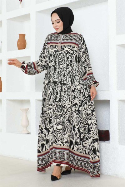 Püskül Detaylı Viskon Elbise SİYAH - Thumbnail