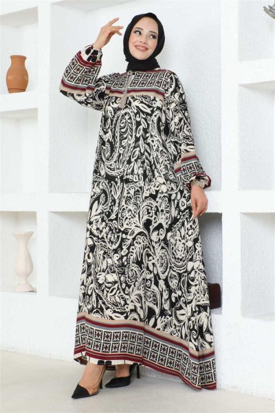 Püskül Detaylı Viskon Elbise SİYAH - Thumbnail