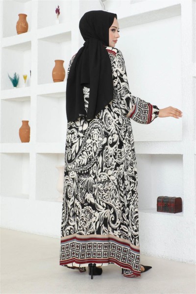 Püskül Detaylı Viskon Elbise SİYAH - Thumbnail