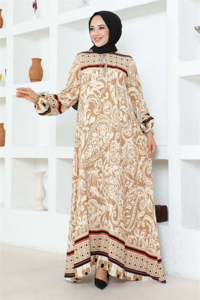 SGS - Püskül Detaylı Viskon Elbise VİZON