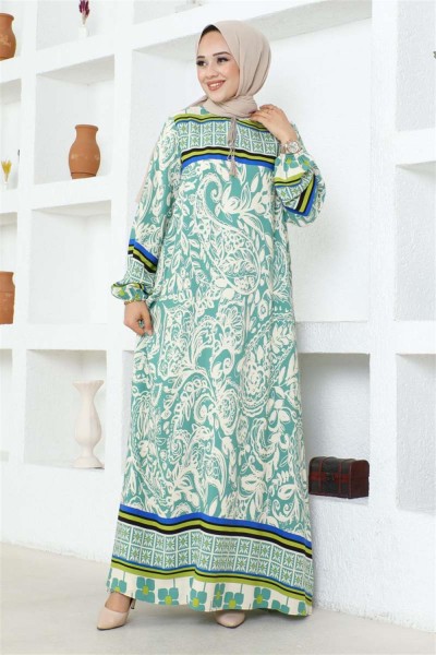 SGS - Püskül Detaylı Viskon Elbise YEŞİL