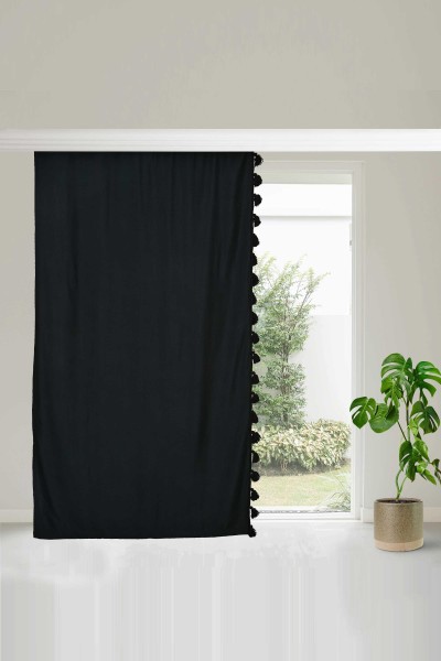 Püskül Kenarlı Fon Perde Sol Kenar 245x140 cm,PR-1SOL Siyah - Thumbnail