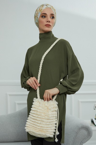 Moda Çizgi - Tasseled Long Strap Bag,CE-11 Cream