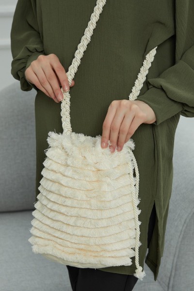 Tasseled Long Strap Bag,CE-11 Cream - Thumbnail