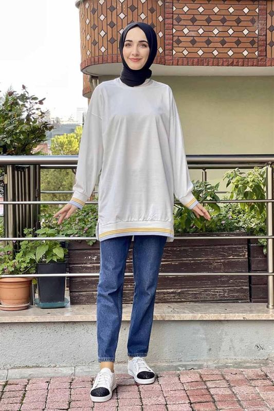 Ribana Çizgili Sweat BEYAZ - 1