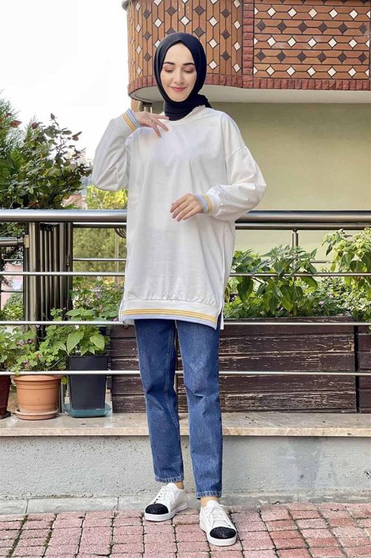 Ribana Çizgili Sweat BEYAZ - 2