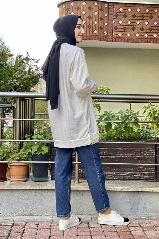 Ribana Çizgili Sweat BEYAZ - 5