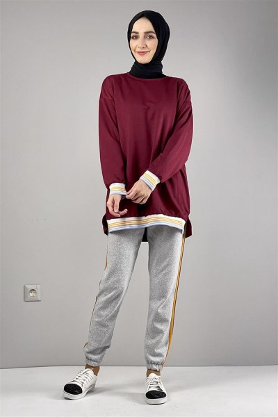 WST - Ribana Çizgili Sweat BORDO