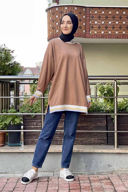 Ribana Çizgili Sweat CAMEL - 1