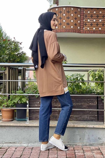 Ribana Çizgili Sweat CAMEL - Thumbnail