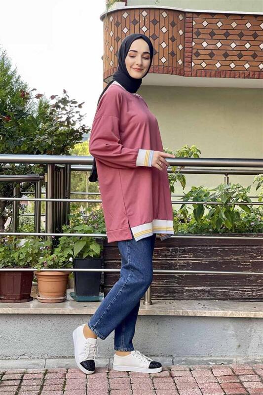 Ribana Çizgili Sweat GÜL KURUSU - 4