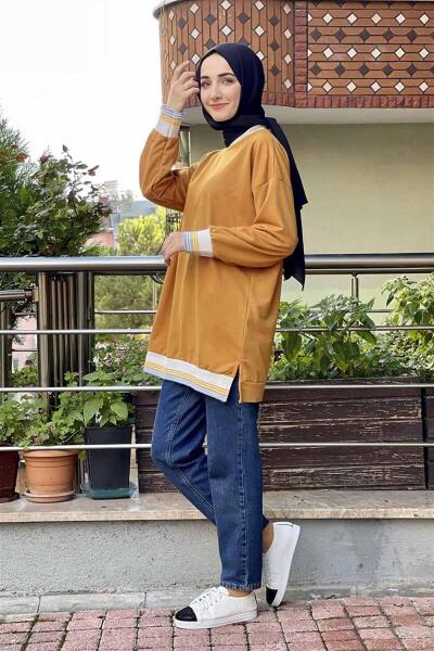 Ribana Çizgili Sweat HARDAL - 3