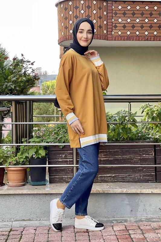 Ribana Çizgili Sweat HARDAL - 4