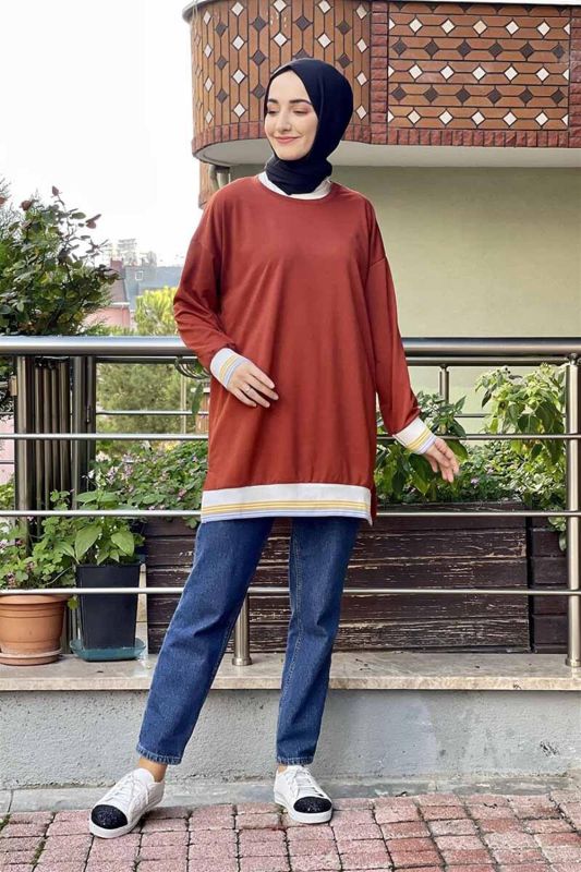 Ribana Çizgili Sweat Kiremit - 1