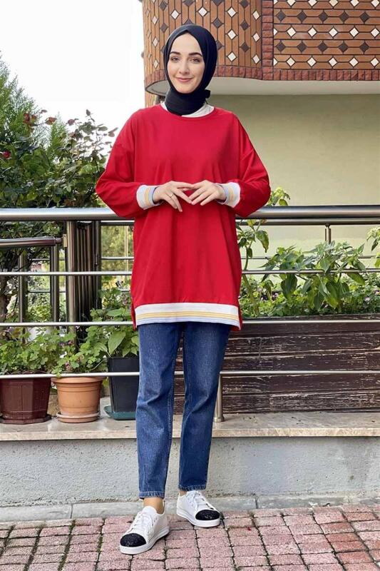 Ribana Çizgili Sweat KIRMIZI - 1