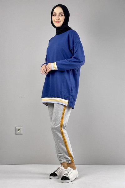 Ribana Çizgili Sweat LACİVERT - Thumbnail