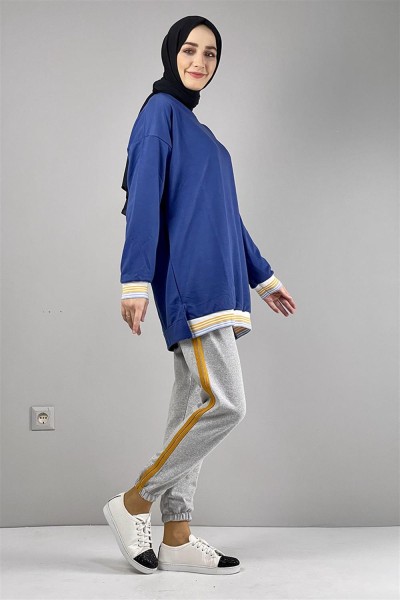 Ribana Çizgili Sweat LACİVERT - Thumbnail