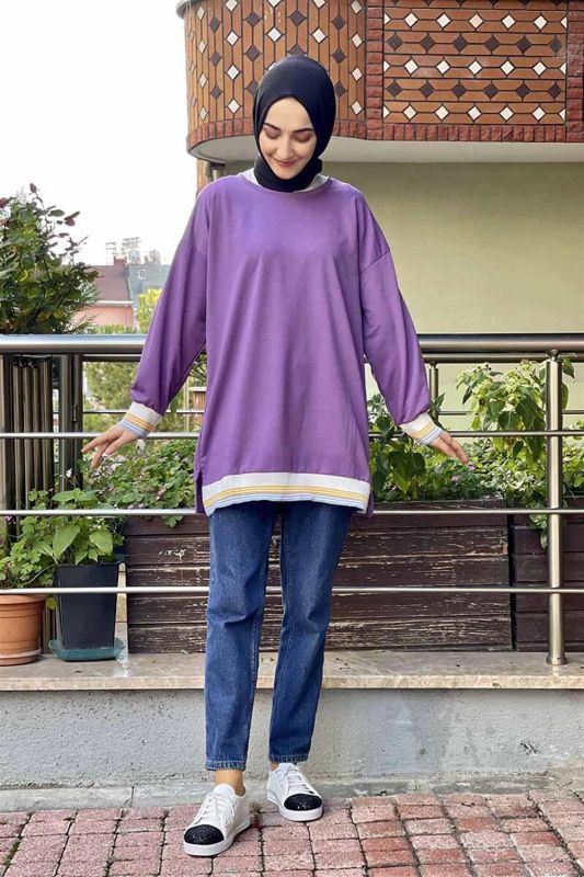 Ribana Çizgili Sweat LİLA - 1