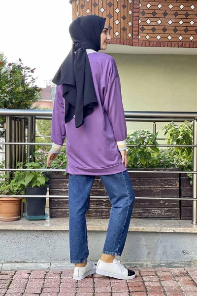 Ribana Çizgili Sweat LİLA - Thumbnail