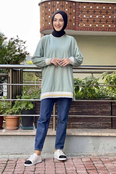 Ribana Çizgili Sweat MİNT - Thumbnail