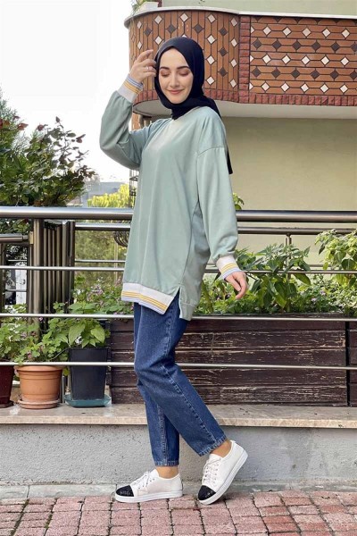 Ribana Çizgili Sweat MİNT - Thumbnail