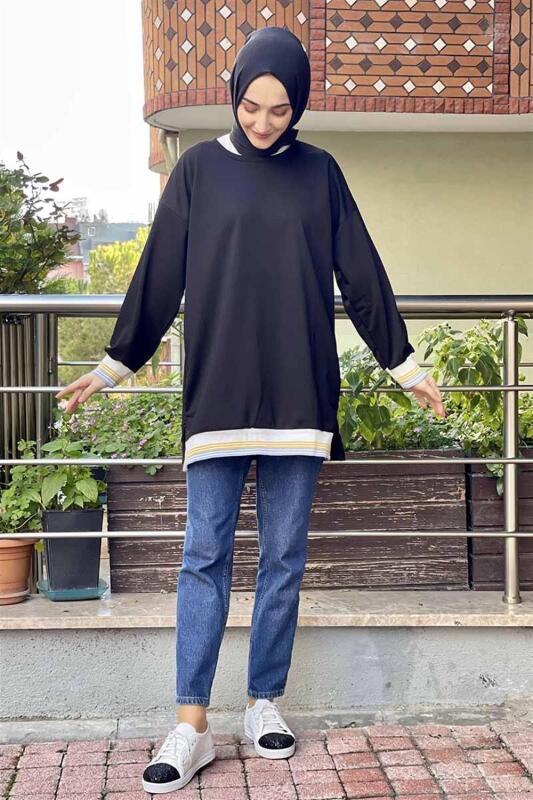 Ribana Çizgili Sweat SİYAH - 1
