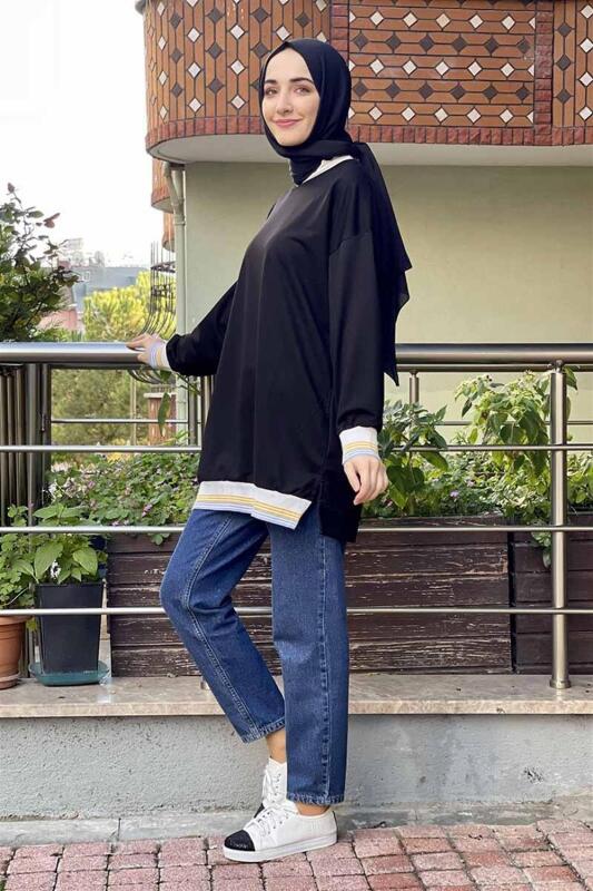 Ribana Çizgili Sweat SİYAH - 2