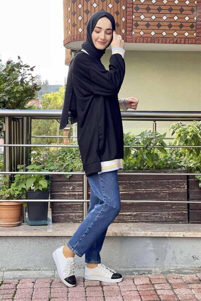Ribana Çizgili Sweat SİYAH - 3