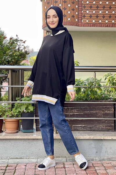 Ribana Çizgili Sweat SİYAH - 4