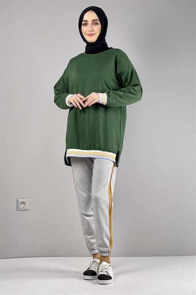 Ribana Çizgili Sweat ZÜMRÜT YEŞİLİ - Thumbnail