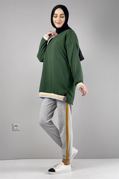 Ribana Çizgili Sweat ZÜMRÜT YEŞİLİ - Thumbnail