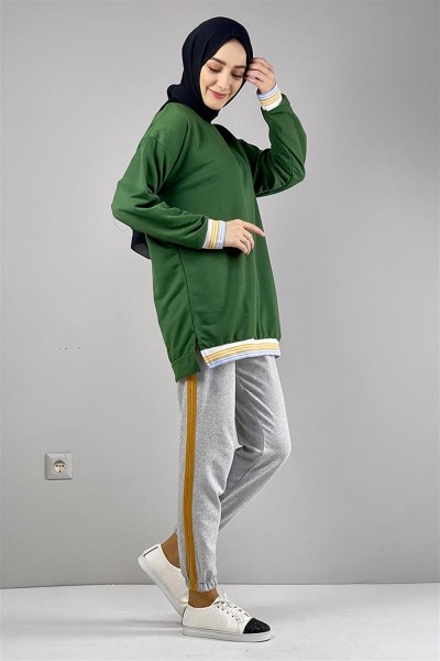 Ribana Çizgili Sweat ZÜMRÜT YEŞİLİ - Thumbnail