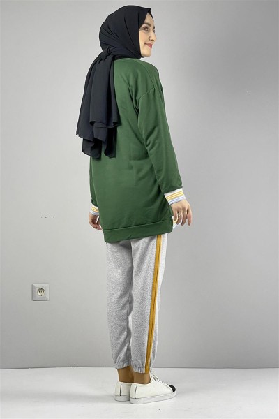 Ribana Çizgili Sweat ZÜMRÜT YEŞİLİ - Thumbnail