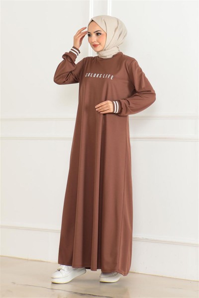 MYS - Ribanalı Baskılı Elbise KAHVERENGİ