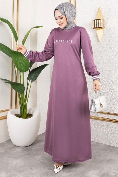 MYS - Ribanalı Baskılı Elbise LİLA