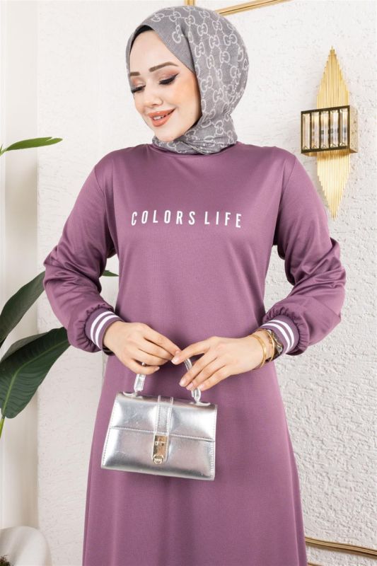Ribanalı Baskılı Elbise LİLA - 3