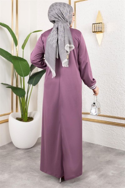 Ribanalı Baskılı Elbise LİLA - Thumbnail