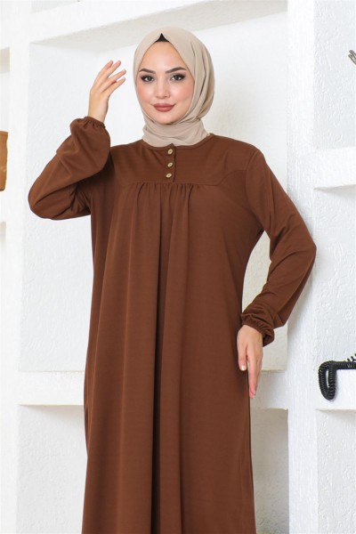 Robalı Tesettür Spor Elbise KAHVERENGİ - Thumbnail