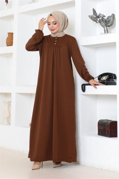 Robalı Tesettür Spor Elbise KAHVERENGİ - Thumbnail
