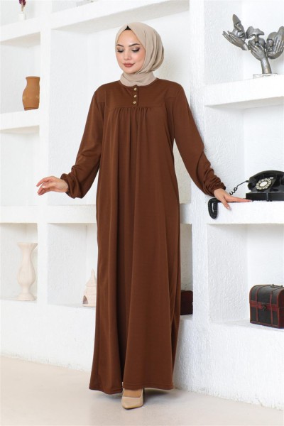 Robalı Tesettür Spor Elbise KAHVERENGİ - Thumbnail