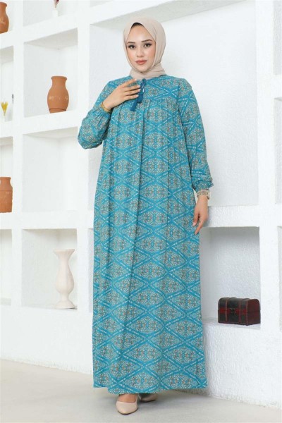 Robalı Viskon Elbise MİNT - Thumbnail