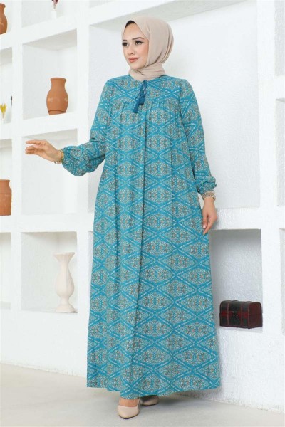 Robalı Viskon Elbise MİNT - Thumbnail