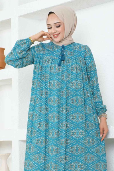 Robalı Viskon Elbise MİNT - Thumbnail