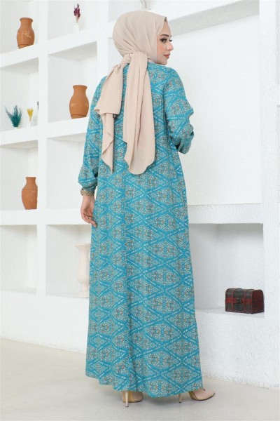 Robalı Viskon Elbise MİNT - Thumbnail