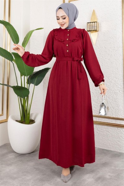 mp - Rose Fırfırlı Aerobin Elbise BORDO