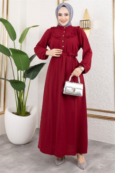 Rose Fırfırlı Aerobin Elbise BORDO - Thumbnail