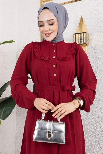 Rose Fırfırlı Aerobin Elbise BORDO - Thumbnail