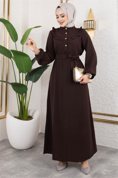 mp - Rose Fırfırlı Aerobin Elbise KAHVERENGİ