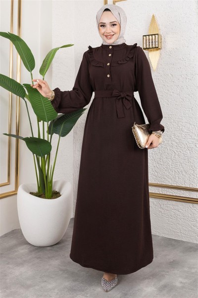 Rose Fırfırlı Aerobin Elbise KAHVERENGİ - Thumbnail