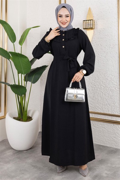 Rose Fırfırlı Aerobin Elbise SİYAH - Thumbnail